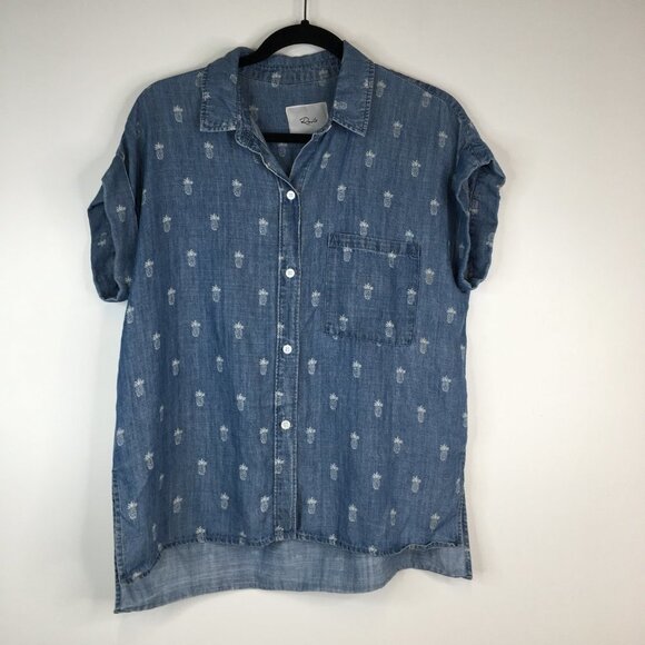 Rails Whitney Chambray Pineapple Button Down Shirt Blouse Size S - Picture 2 of 12